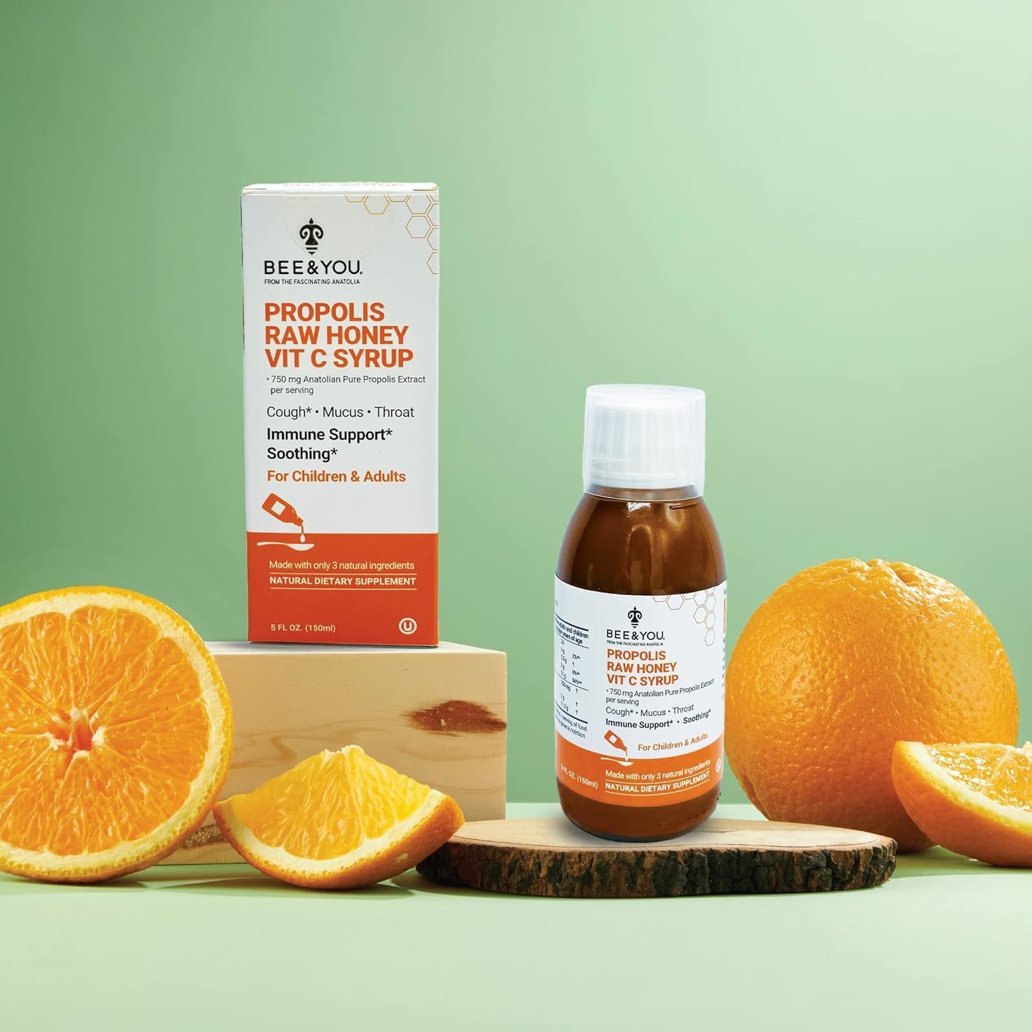 Bee And You Propolis Extract Cough Syrup W/Vitamin C, Soothing Honey, Natural Immune Support, Sore Throat Relief, Antioxidants, For Kids & Adults, 5 Fl Oz, For Men And Women : Health & Household