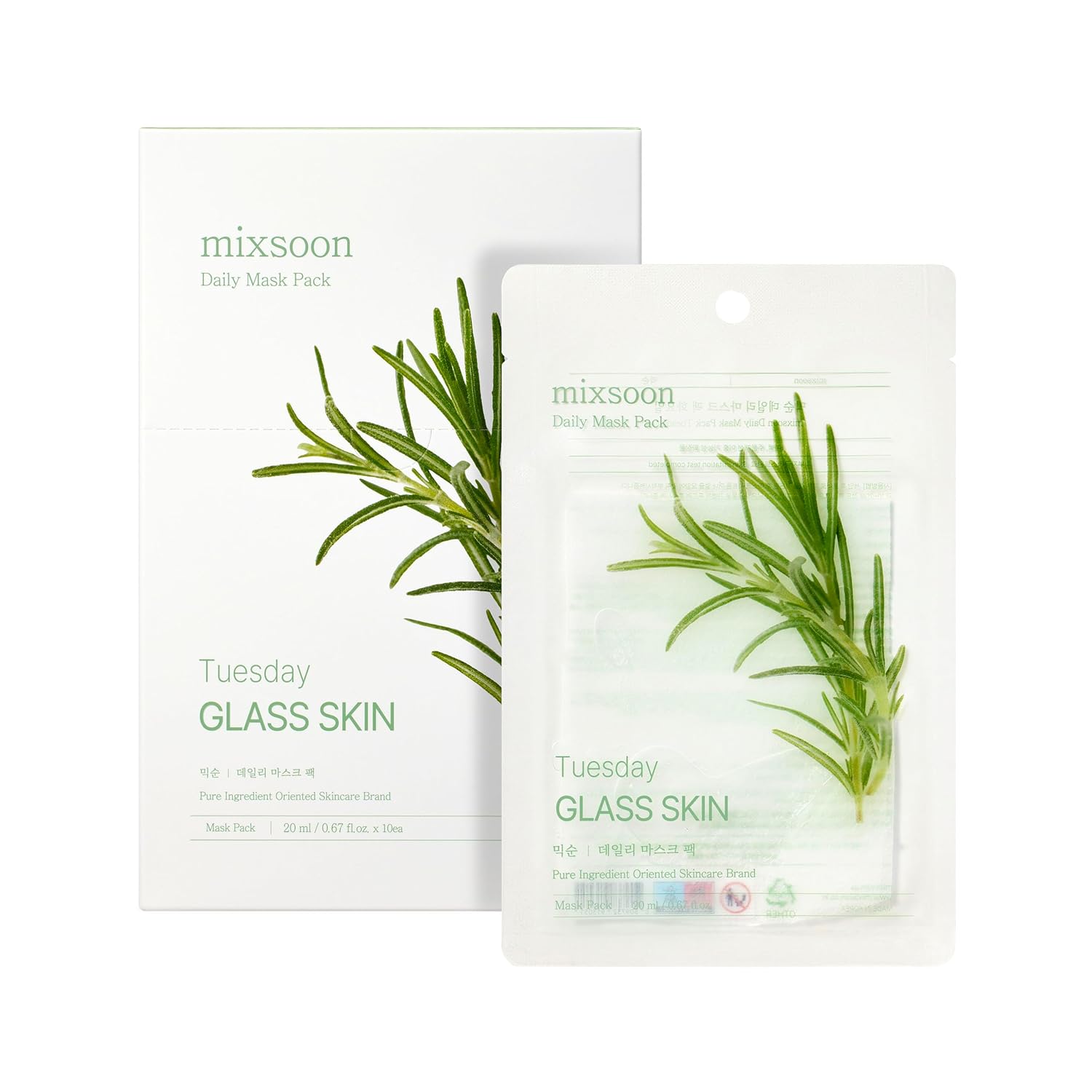 Mixsoon 7-Day Routine Daily Mask Sheets X10 - Pore Minimizer, Tone-Up, Glass Skin, Calming, Tightening, Brightening, Moisture, And Total Care Masks Korean Skincare