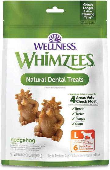 Whimzees By Wellness Hedgehog Natural Dental Chews For Dogs, Long Lasting Treats, Grain-Free, Freshens Breath, Large Breed, 6 Count