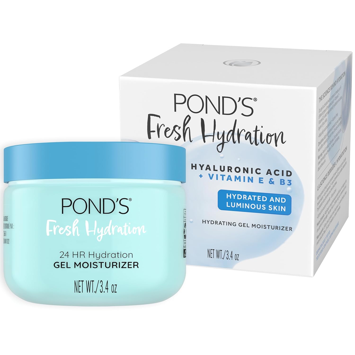 Pond'S Hyaluronic Acid, Vitamin E & B3 Gel Face Moisturizer For 24 Hour Hydration And Luminous Skin, 3.4 Oz