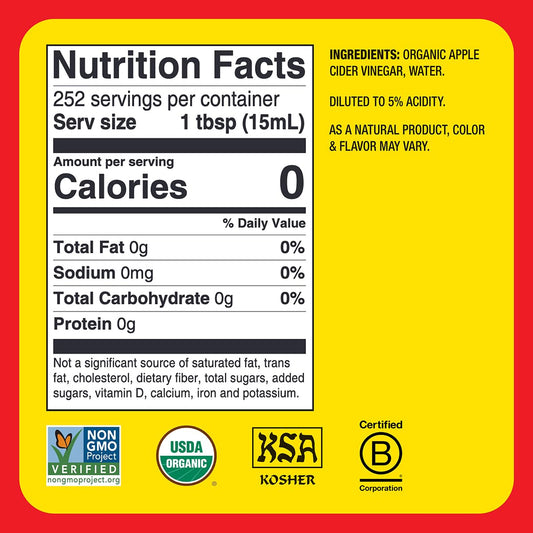 Bragg Organic Apple Cider Vinegar With The Mother - 1 Gal (128 Fl Oz) - Raw And Unfiltered