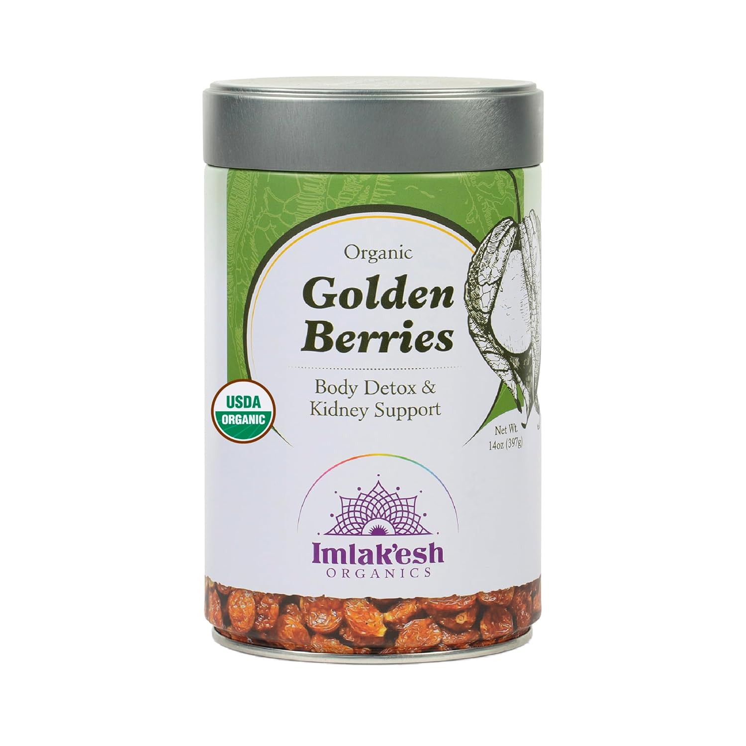 Imlak’Esh Organics - Organic Golden Berries - Superfruit Berries With Antioxidants And Vitamin C - Healthy Vegan Snacks With No Added Sugar - Non-Gmo, And Gluten Free (16Oz Glass Jar)