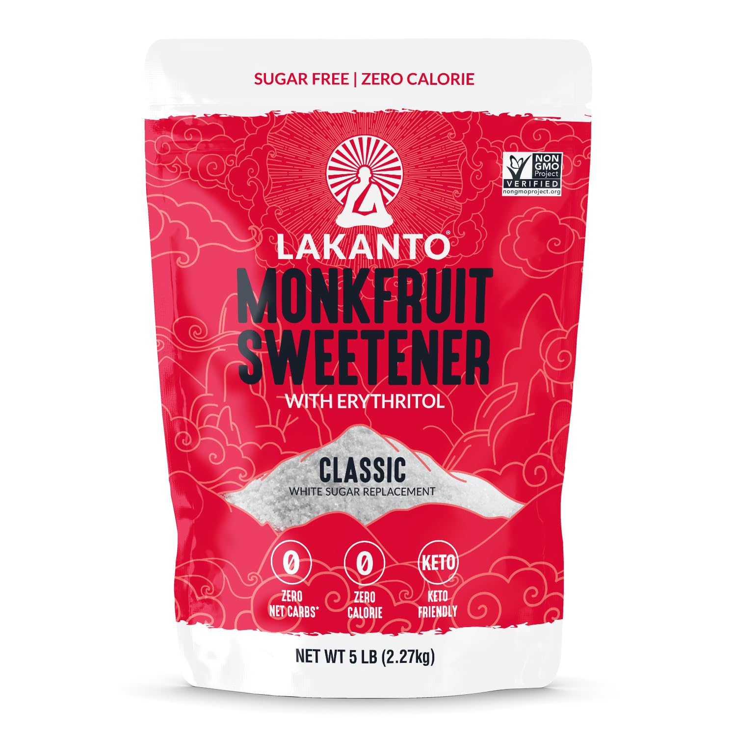 Lakanto Classic Monk Fruit Sweetener with Erythritol - White Sugar Substitute, Zero Calorie, Keto Diet Friendly, Zero Net Carbs, Baking, Extract, Sugar Replacement (Classic White - 5 lb)