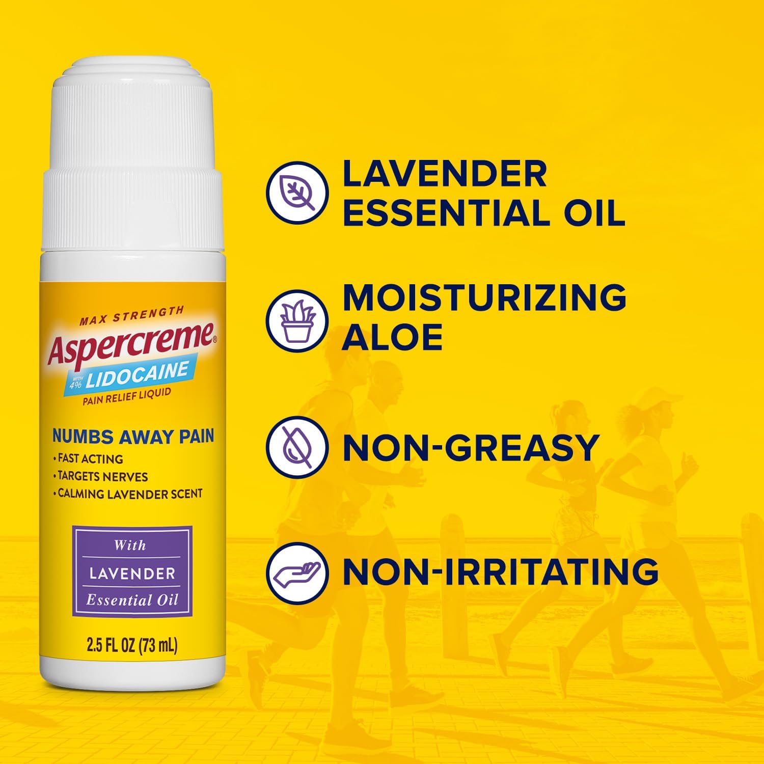 Aspercreme Essential Oils Lidocaine Pain Relief With Lavender, Roll-On No Mess Applicator, 2.5 oz