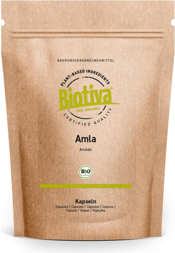 Biotiva Amla Bio 500 Capsules - 500mg - Phyllanthus emblica - Indian Gooseberry - Myrobalan Tree - amla Tree - Without fillers - from Controlled Organic Cultivation