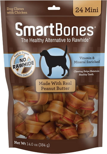 SmartBones Mini Chews With Real Peanut Butter 24 Count, Rawhide-FreeChews For Dogs (Packaging May Vary)