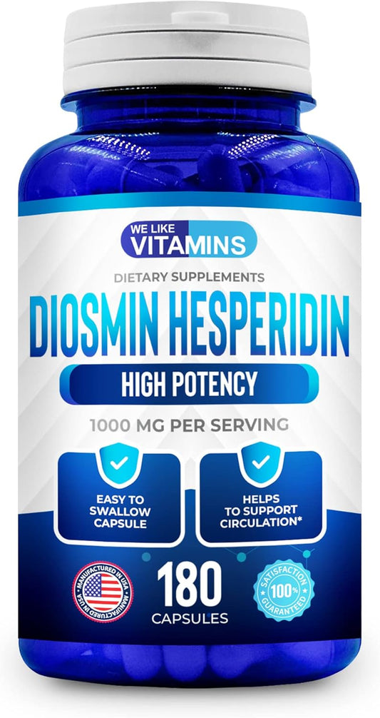 We Like Vitamins Diosmin Hesperidin 1000Mg – 180 Capsules – 90 Day Supply - Diosmin And Hesperidin Supplement – Helps To Support Healthy Circulation, Veins, Capillaries, And Lymphatic Drainage