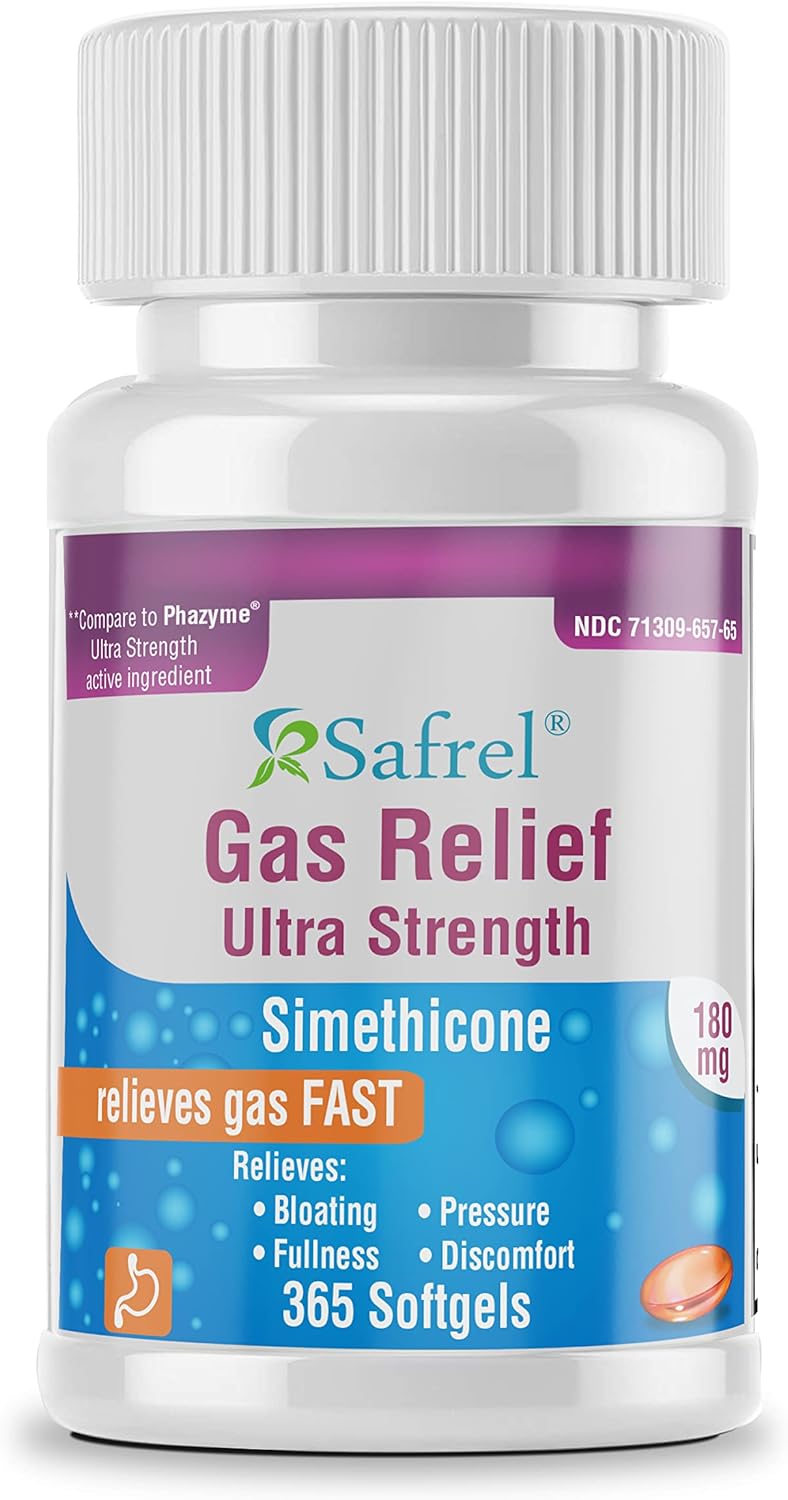 Safrel Gas Relief Simethicone 180 Mg (365 Softgels) | Relief From Flatulence, Bloating, Stomach Discomfort And Gas Pressure | Relieves Gas Fast | Generic For Phazyme Ultra Strength