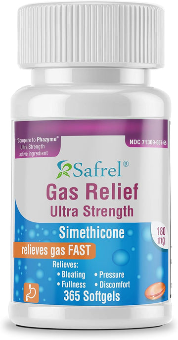 Safrel Gas Relief Simethicone 180 Mg (365 Softgels) | Relief From Flatulence, Bloating, Stomach Discomfort And Gas Pressure | Relieves Gas Fast | Generic For Phazyme Ultra Strength