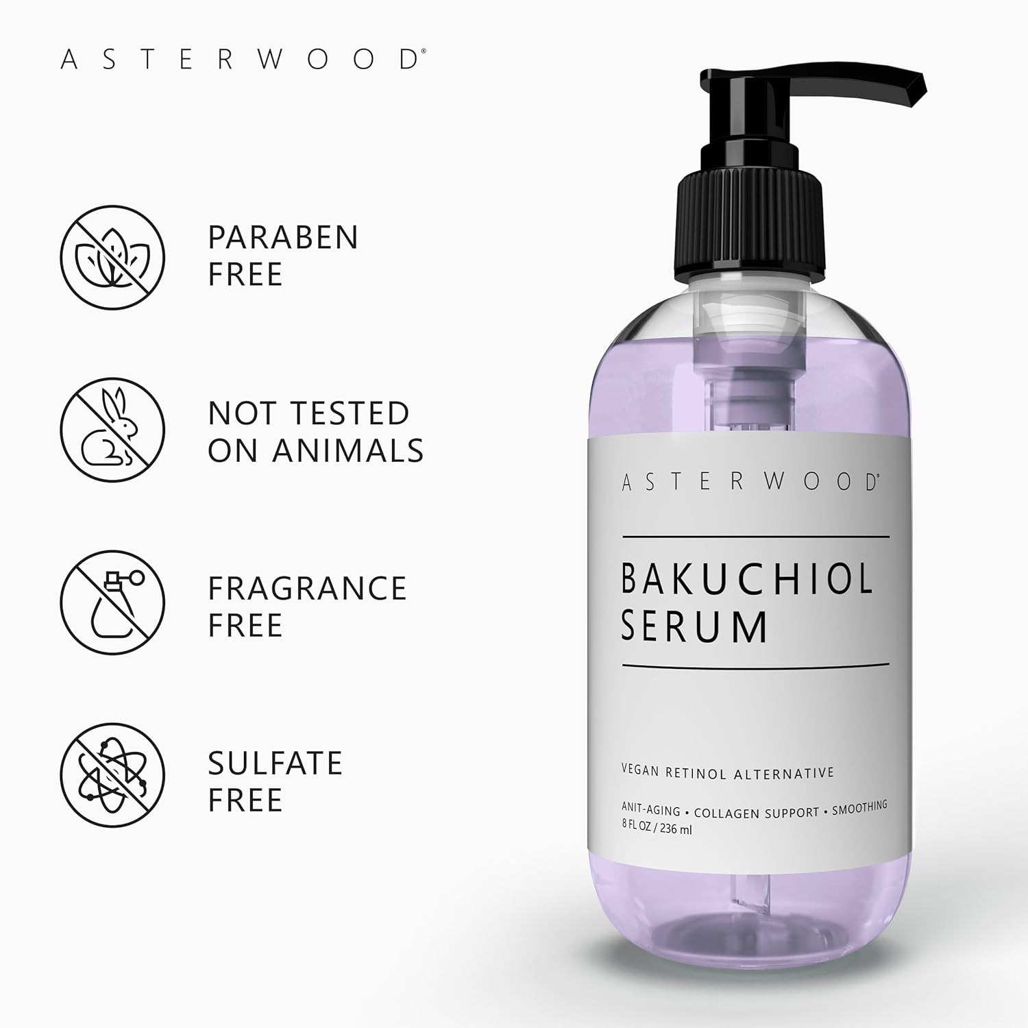 ASTERWOOD Bakuchiol Serum for Face - Retinol Alternative Bakuchiol Oil - Plumping, Anti-Aging and Anti-Wrinkle - Smoothing Skin Care - 8 oz : Beauty & Personal Care