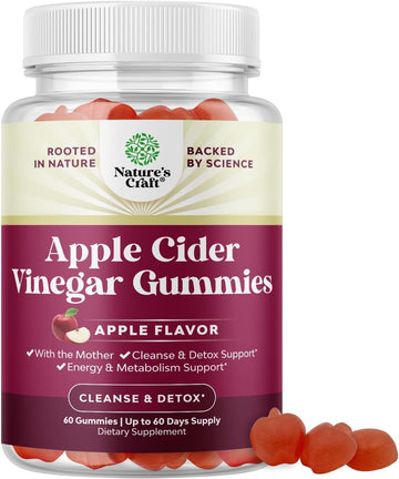 Apple Cider Vinegar ACV Gummies - Gut Health & Natural Energy Supplement with Vitamin B6 B12 Beet Root and Pomegranate - Apple Cider Vinegar with Mother Body Cleanse Detox for Women & Men 60 Servings