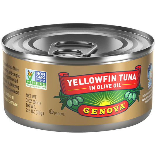 Genova Premium Yellowfin Tuna in Olive Oil, Wild Caught, Solid Light, 3 oz. Can (Pack of 8)