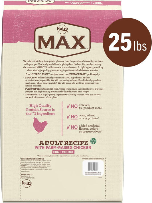 Nutro Max Adult Mini Chunk Recipe Dry Dog Food With Farm-Raised Chicken, 25 Lb Bag