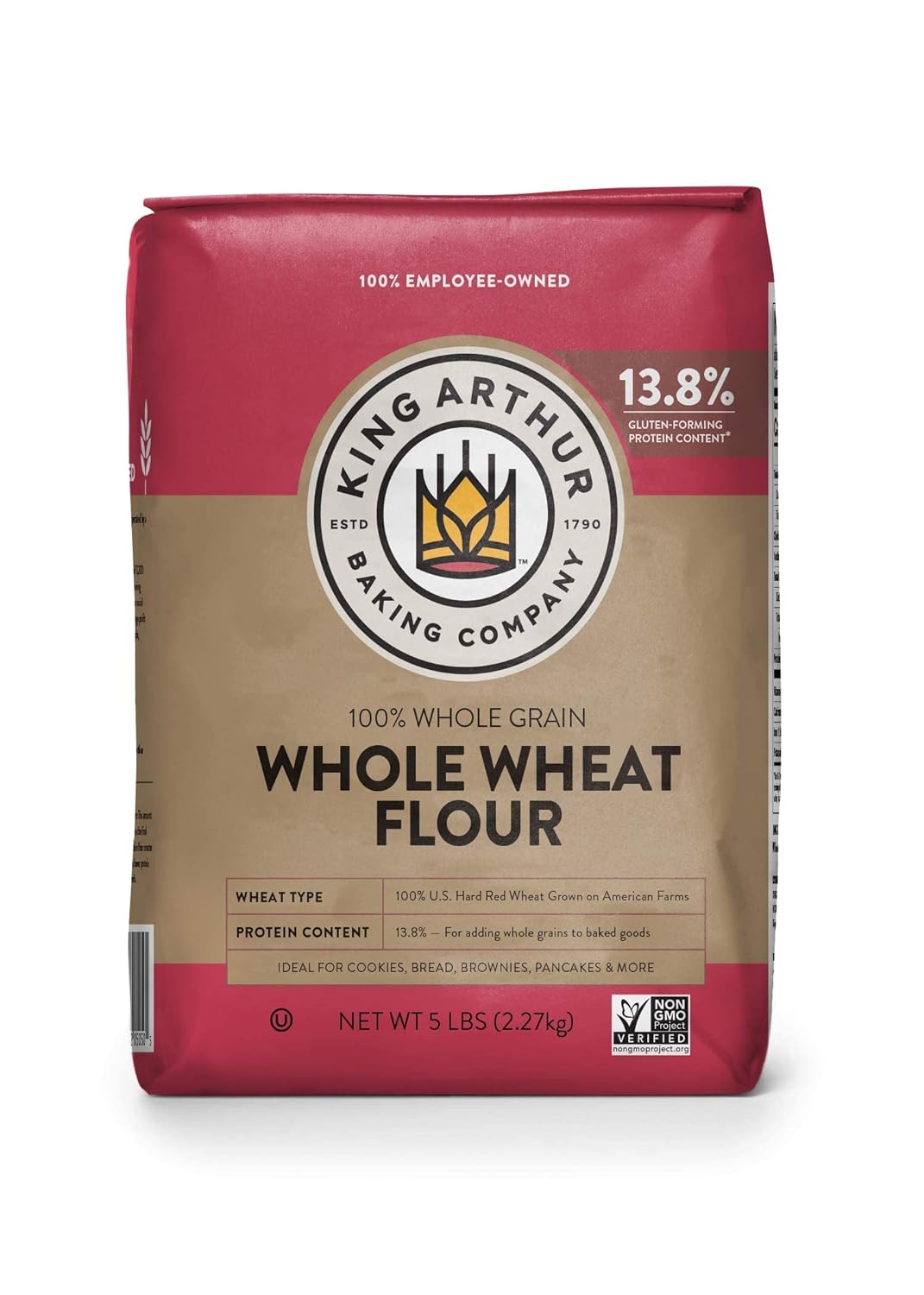 King Arthur, 100% Whole Wheat Flour, 100% Whole Grain, Non-GMO Project Verified, Certified Kosher, 5 Pounds