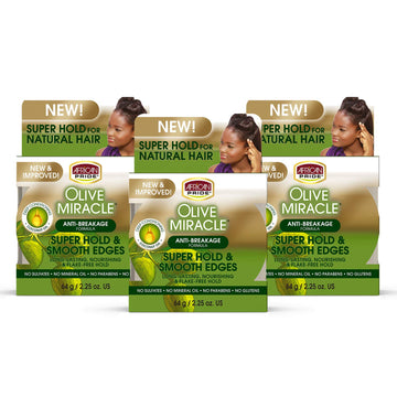 African Pride Olive Miracle, Silky Smooth Edges (3 Pack), Contains Olive and Coconut oil to reduce breakage and seal in moisture, 2.25oz