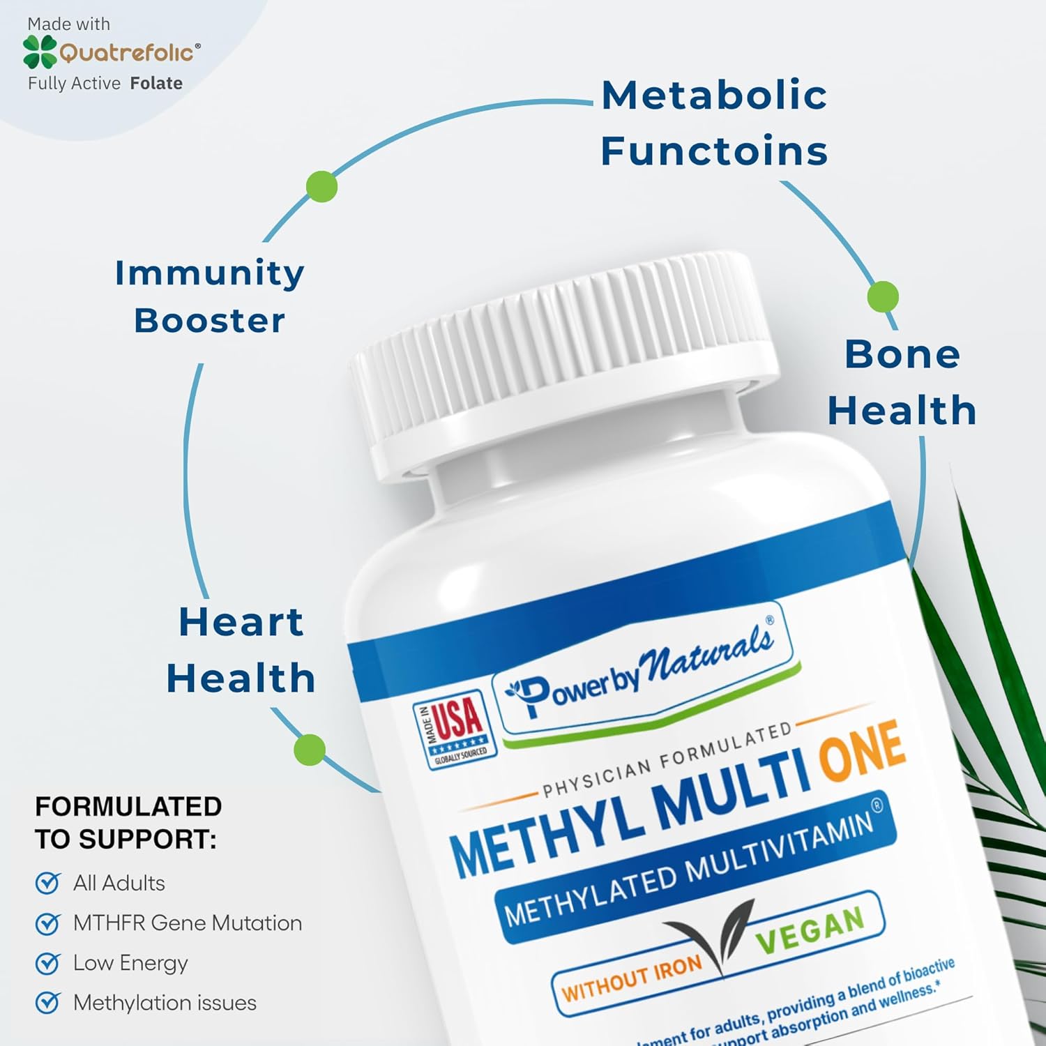 Power By Naturals Methyl Multi One - Iron-Free Methylated Multivitamin With Quatrefolic 5-Mthf, Active B12, P5P, Coq10 & Zinc For Mthfr Support - Energy & Focus Formula - 60 Capsules (2-Month Supply) : Health & Household