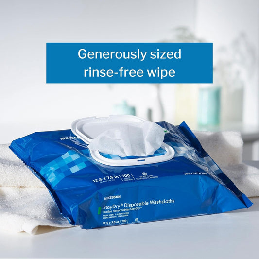 McKesson StayDry Disposable Wipes or Washcloths for Adults with Aloe, Incontinence, Alcohol-Free, Not-Flushable, 100 Wipes, 1 Pack