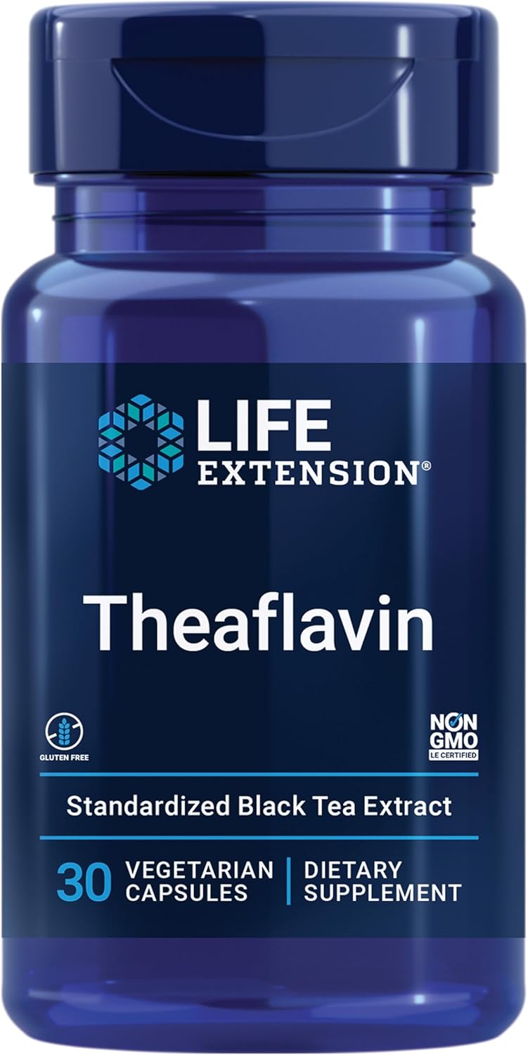 Life Extension Theaflavin Standardized Extract – Tea Leaf Flavonoids, Arterial Health Support, Helps Maintain Already-Heathy Cholesterol – Gluten-Free, Non-Gmo, Vegetarian – 30 Capsules