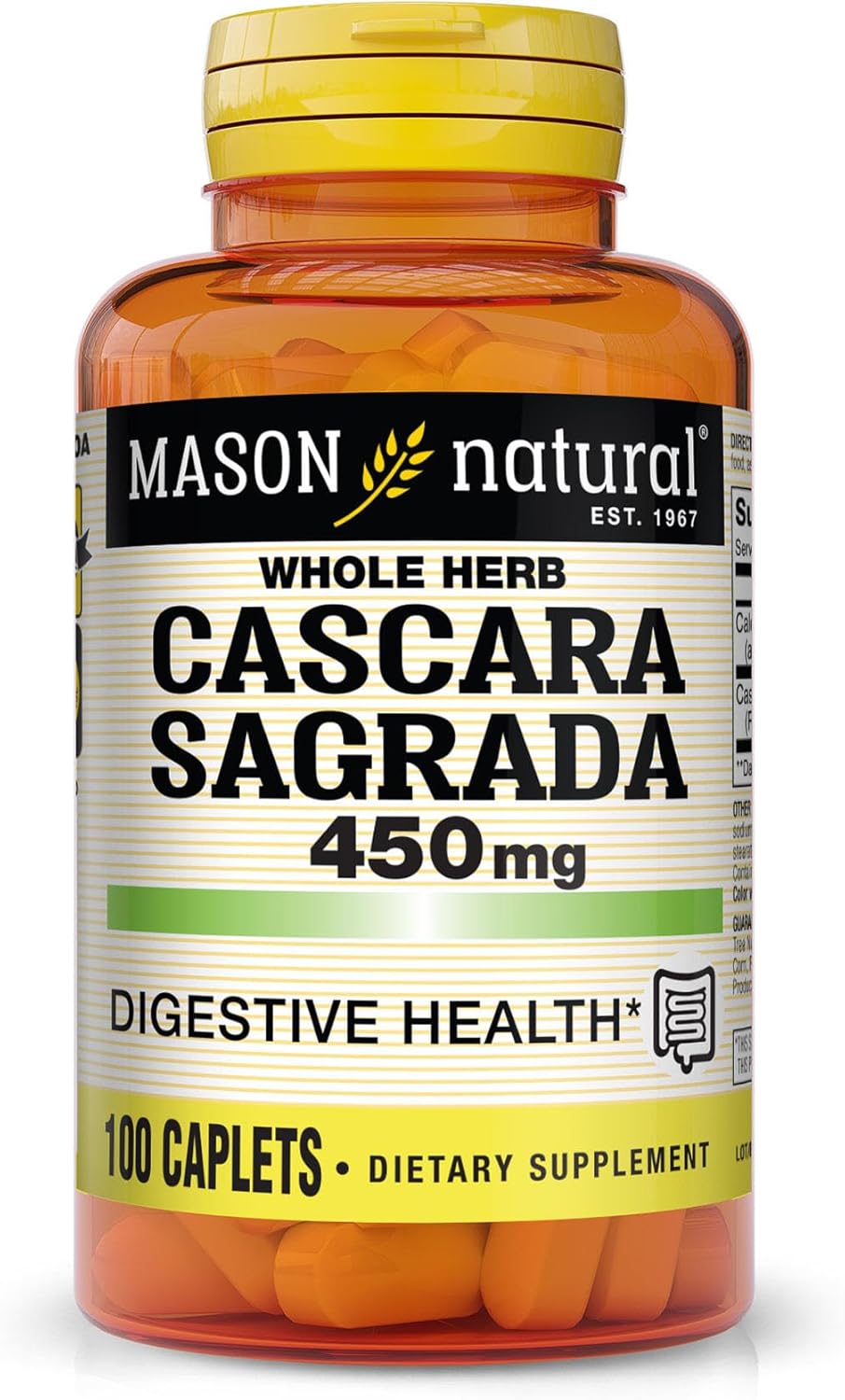 Mason Natural Cascara Sagrada 450 Mg, Herbal Supplement For Normal Digestive Function Support, 100 Caplets