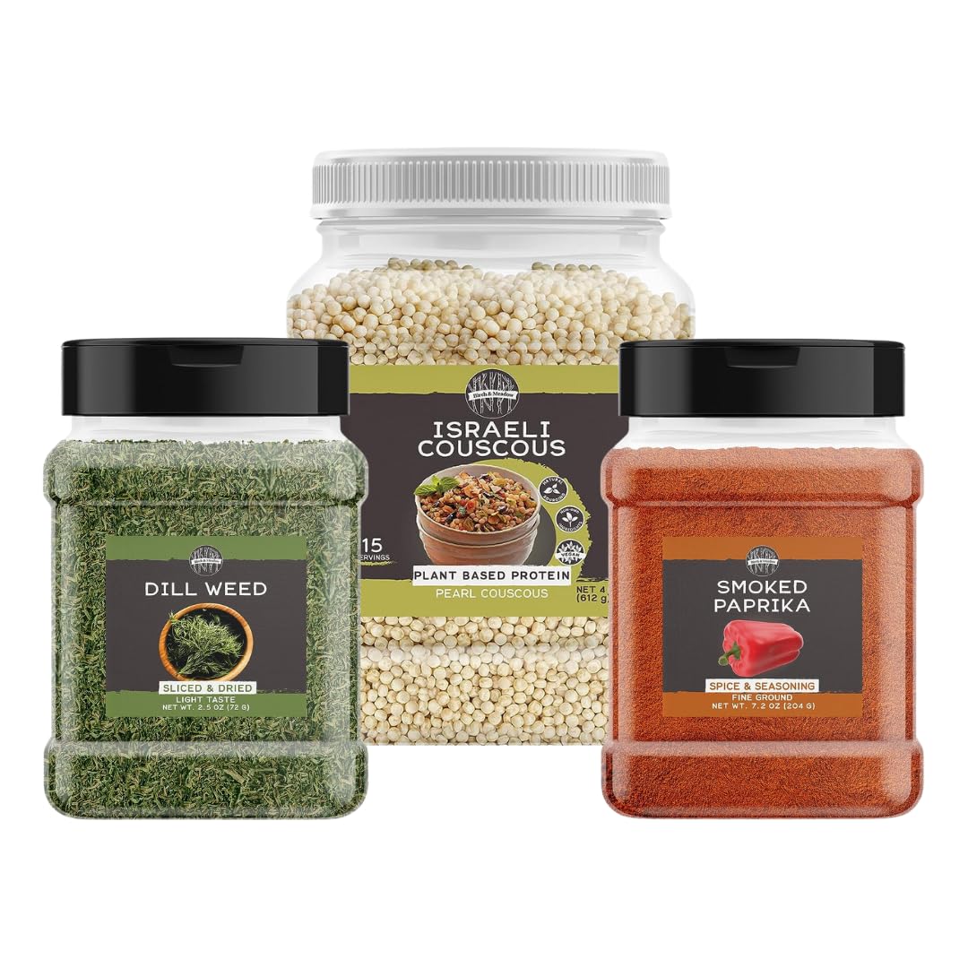 Birch & Meadow Israeli Couscous, Smoked Paprika, And Dill Weed Bundle, Various Sizes, Couscous & Complimentary Spices, Meal Prep