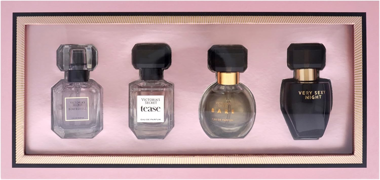 Fragrance Discovery Set By Victorias Secret For Women - 4 Pc Mini Gift Set 0.25Oz Bombshell Edp Spray, 0.25Oz Tease Edp Spray, 0.25Oz Bare Edp Spray, 0.25Oz Very Sexy Night Edp Spray