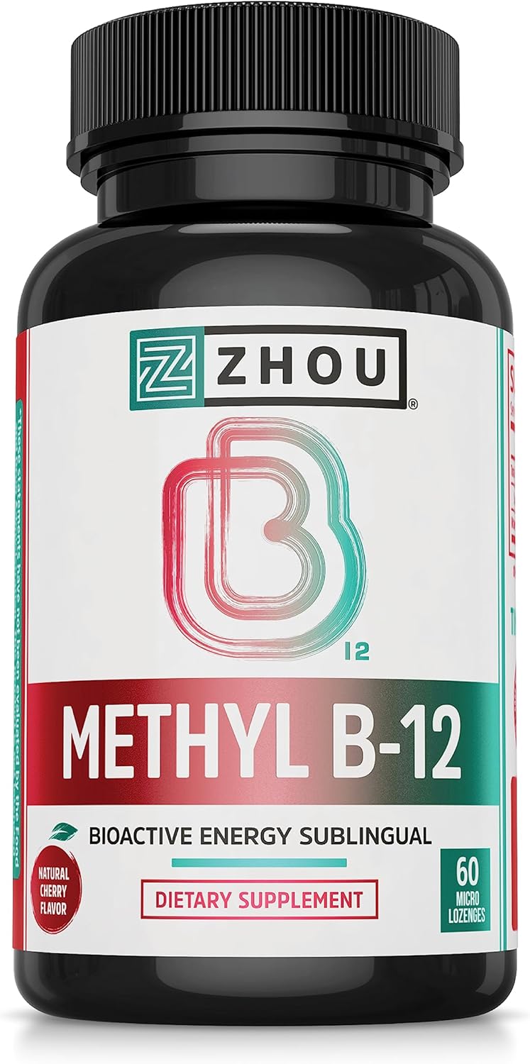 Zhou Nutrition Methyl (Vitamin B12) Lozenges, 5000 Mcg For Maximum Absorption And Active Energy, Vegan, Cherry, 60 Count