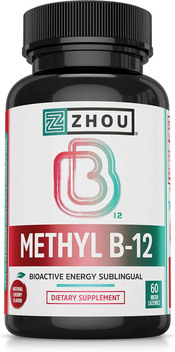 Zhou Nutrition Methyl (Vitamin B12) Lozenges, 5000 Mcg For Maximum Absorption And Active Energy, Vegan, Cherry, 60 Count