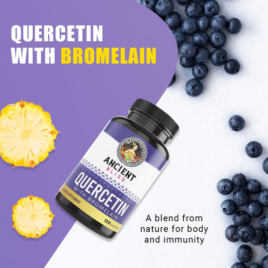 Ancient Bliss Quercetin With Bromelain | Quercetin 1000Mg Bromelain 200Mg Per Serving | Supports Immune System, Joint Health, Respiratory Health & Overall Well-Being – 120 Capsules