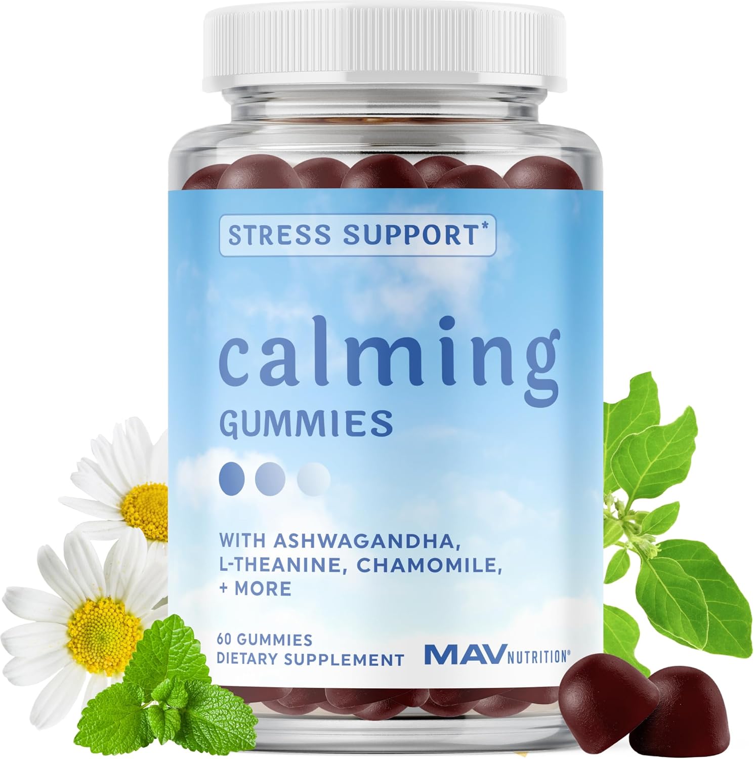 Calming Ashwagandha Gummies For Teens | Stress Relief Supplement With Theanine, Gaba, Chamomile & Lemon Balm Calm Sleep Gummies | Natural Raspberry Flavor, Non-Gmo, Third-Party Tested | 60 Ct