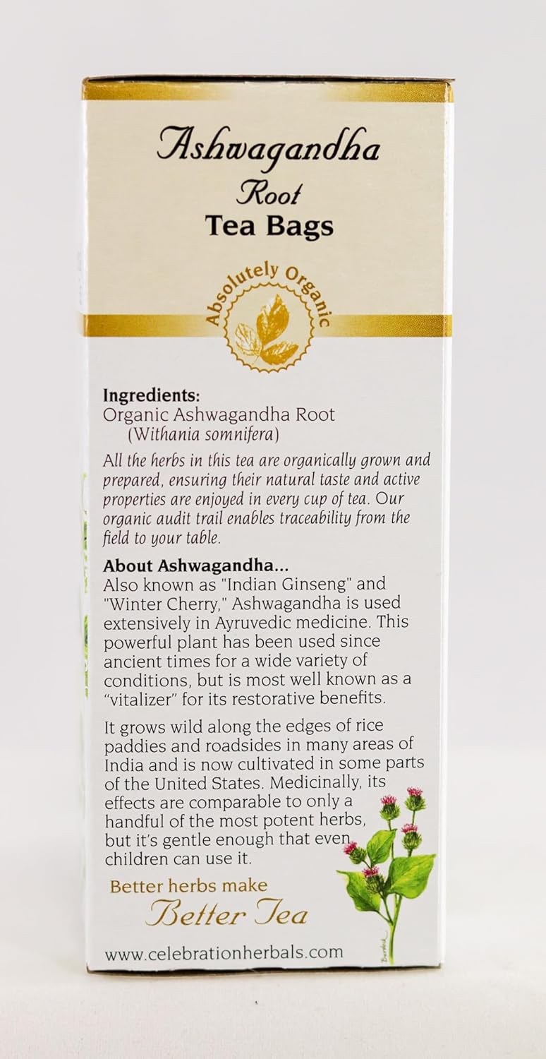 Celebration Herbals Ashwagandha Root Organic 24 Bag, 0.02 Pound : Grocery & Gourmet Food
