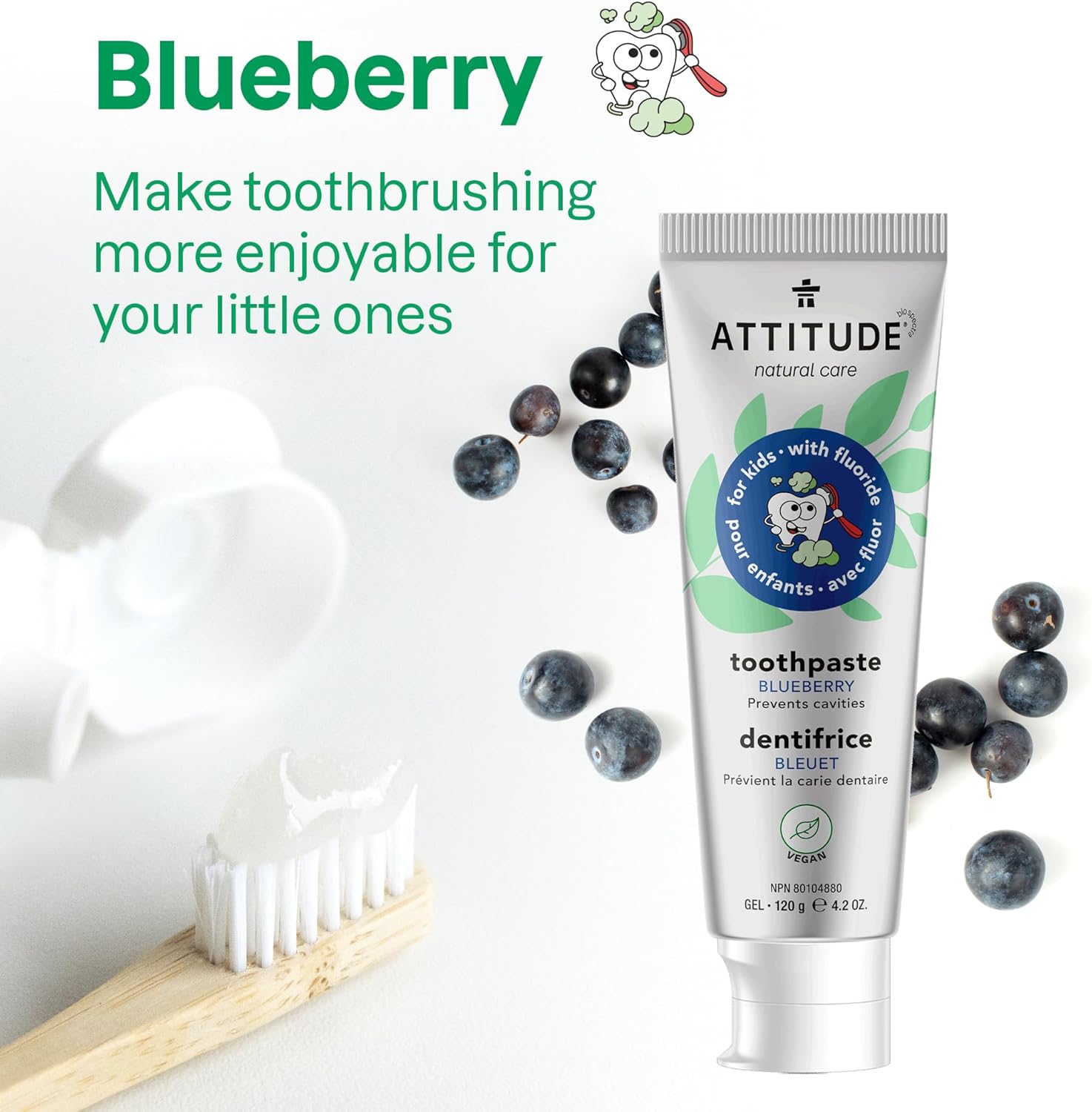 ATTITUDE Toothpaste with Fluoride, Prevents Tooth Decay and Cavities, Vegan, Cruelty-Free and Sugar-Free, Blueberry, 4.2 Oz : Health & Household