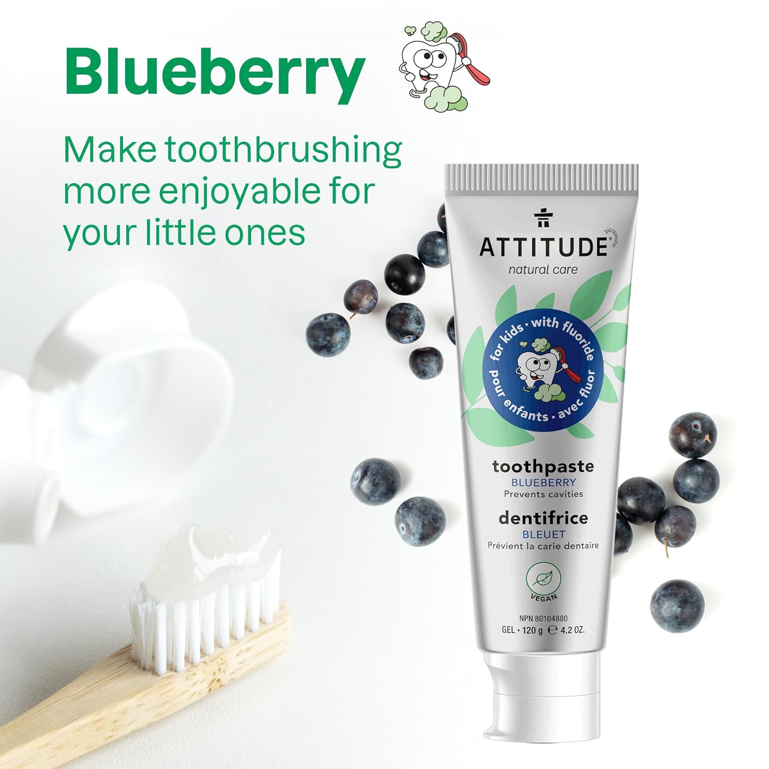 ATTITUDE Toothpaste with Fluoride, Prevents Tooth Decay and Cavities, Vegan, Cruelty-Free and Sugar-Free, Blueberry, 4.2 Oz : Health & Household