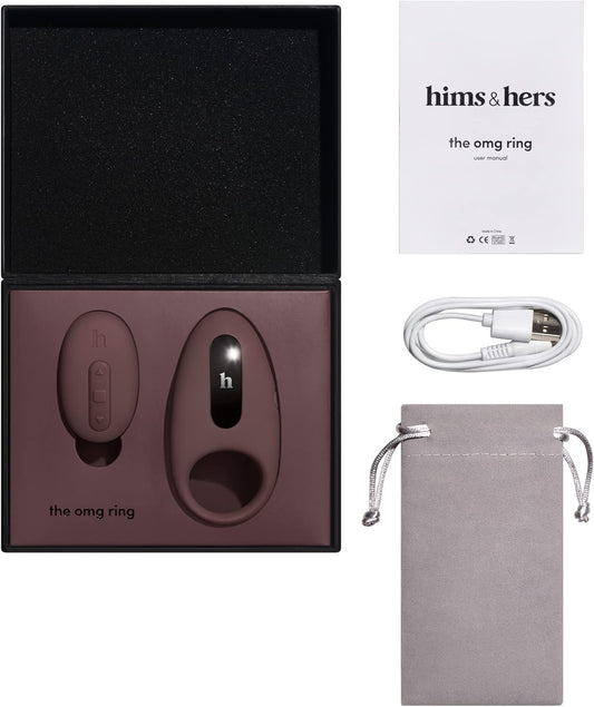 Hims & Hers Omg Ring Vibrator And Remote With 26 Modes, 5 Pulsing Patterns, 5 Intensities, Omg Mode, Quiet 50Db Motor, Usb-Rechargeable Lithium Battery, Made From Splash Proof Silicone