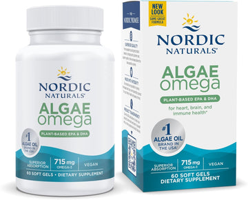 Nordic Naturals Algae Omega - 60 Soft Gels - 715 mg Omega-3 - Certified Vegan Algae Oil - Plant-Based EPA & DHA - Heart, Eye, Immune & Brain Health - Non-GMO - 30 Servings