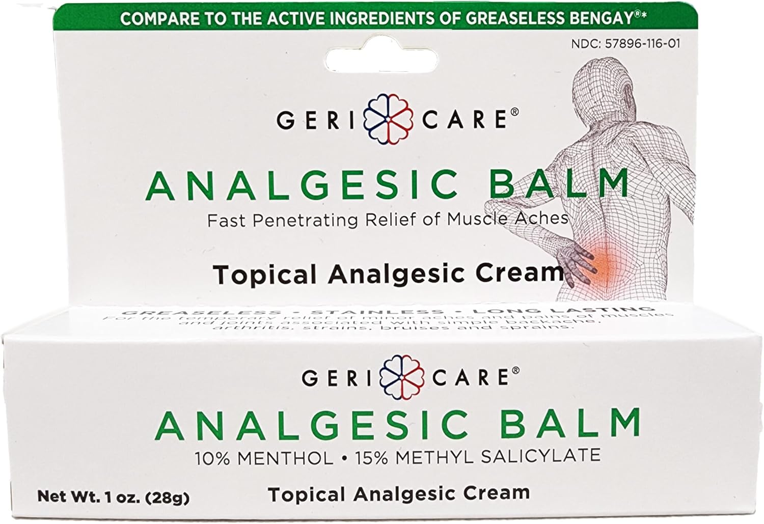 Gericare Topical Analgesic Cream, Menthol 10%, Methyl Salicylate 15%, 1 Ounce (Pack Of 1)