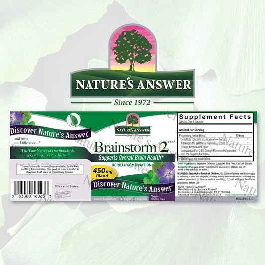 Nature's Answer Brainstorm 2 450mg Blend 90-Capsules | Supports and Maintains Overall Brain Function | Magnesium Stearate Free | Gluten-Free, Non-GMO, Vegan | Single Count
