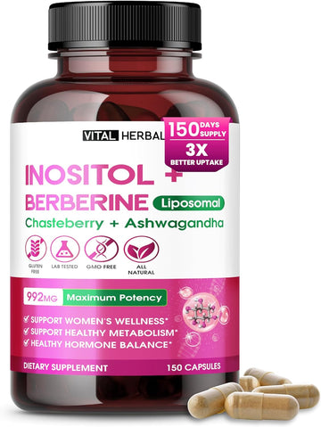 Vital Herbal Liposomal Inositol With Berberine, Chasteberry & Ashwagandha – Supports Women’S Wellness, Hormone Balance & Metabolism – 150 Capsules – Made In The Usa