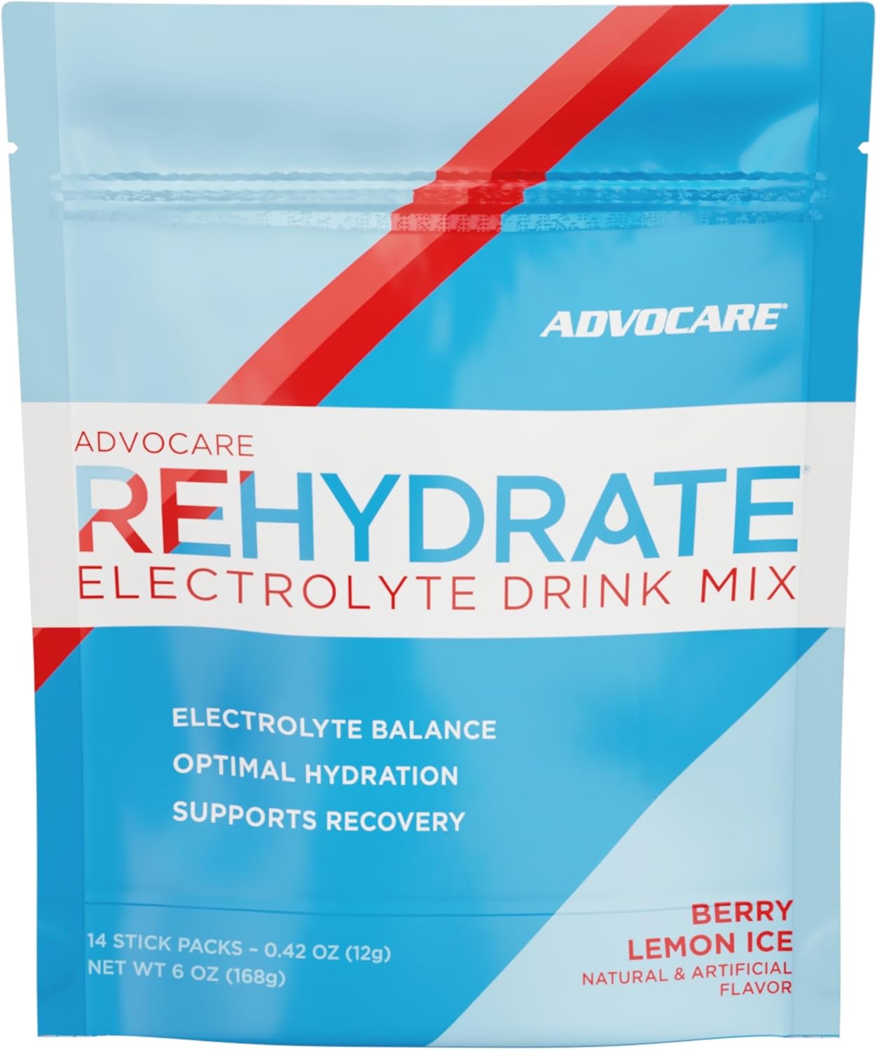 Advocare Rehydrate Electrolyte Drink Mix - Electrolytes Powder Packets - Drink Mix Packets - Essential Amino Acids Supplement - Powdered Drink Mix For Water - Berry Lemon Ice - 14 Hydration Packets