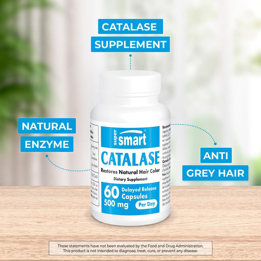 Supersmart - Catalase 500Mg Per Day (12500 Catu) - Natural Enzyme - Anti Gray Hair Supplement | Non-Gmo & Gluten Free - 60 Delayed Release Capsules