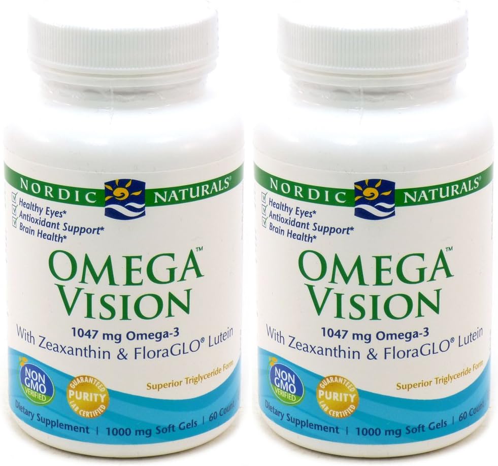 Nordic Naturals Omega Vision, Lemon - 60 Soft Gels - Pack of 2-1460 mg Omega-3 + FloraGLO Lutein & Zeaxanthin - Eye Health, Brain Health, Antioxidant Support - Non-GMO - 60 Total Servings