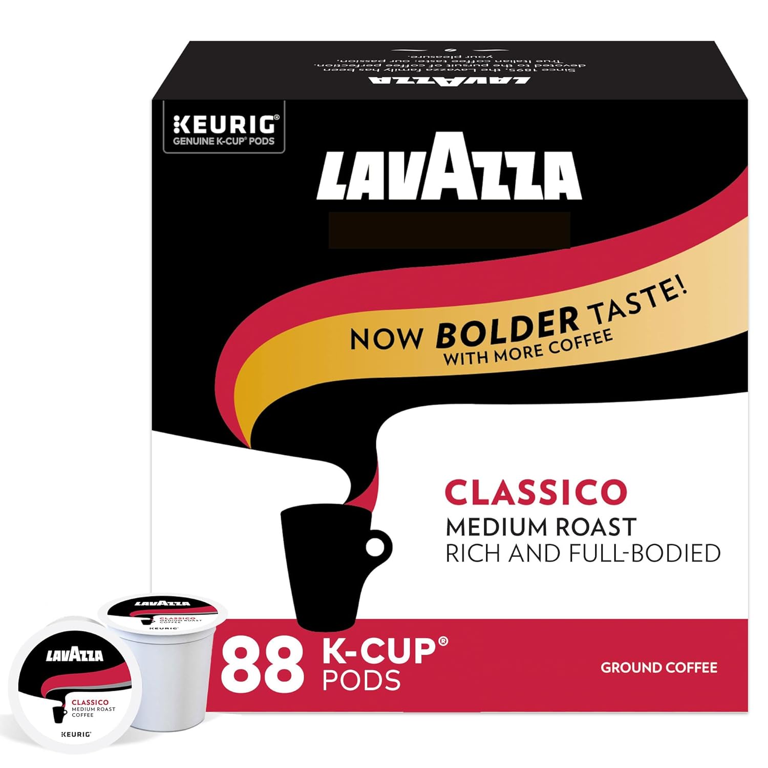 Lavazza Classico Single-Serve Coffee K-Cups for Keurig Brewer, Medium Roast, 88 capsules Value Pack, 1