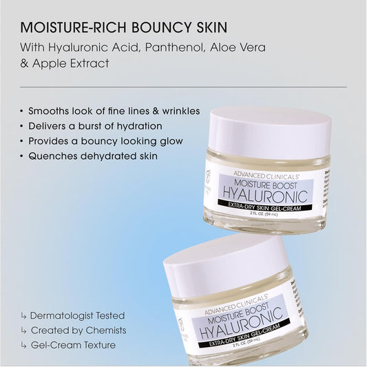 Advanced Clinicals Hyaluronic Acid Moisturizer Gel Face Cream W/Vitamin E + B5 | Hydrating & Brightening Vitamin C Face Lotion Hydrates Dry Skin & Improve Look Of Wrinkles & Fine Lines, 2 Fl Oz