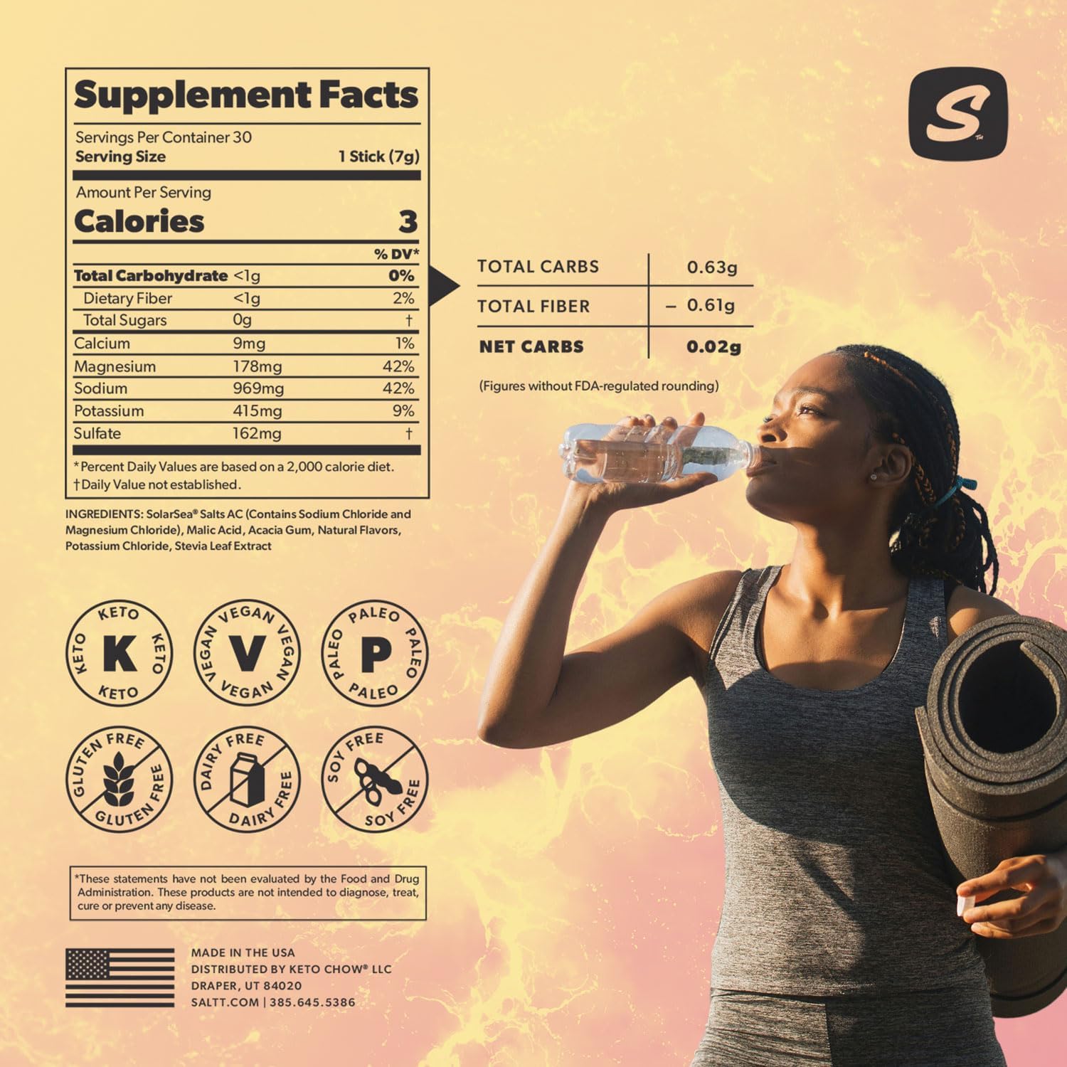 SALTT Electrolytes Powder Flavored Drink Mix - Endless Summer - 30 Hydration Packets - Magnesium, Potassium, Sodium, Trace Minerals - Zero Sugar & Gluten Free - Travel Essentials - By Keto Chow : Health & Household