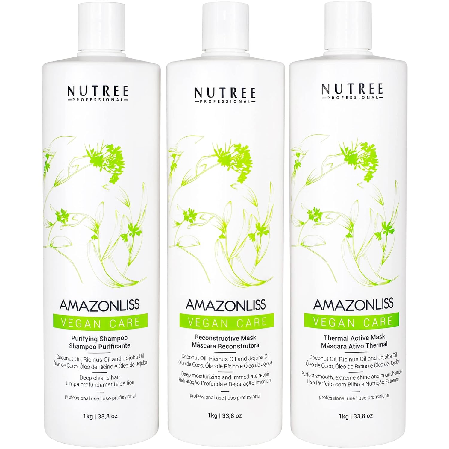 Keratin Hair Treatment Set 33.8 oz Purifying Natural Shampoo + Reconstructive Mask + Thermal Active Mask – Hair Conditioning Treatment – Natural Vegan Complete Hair Care - Amazonliss