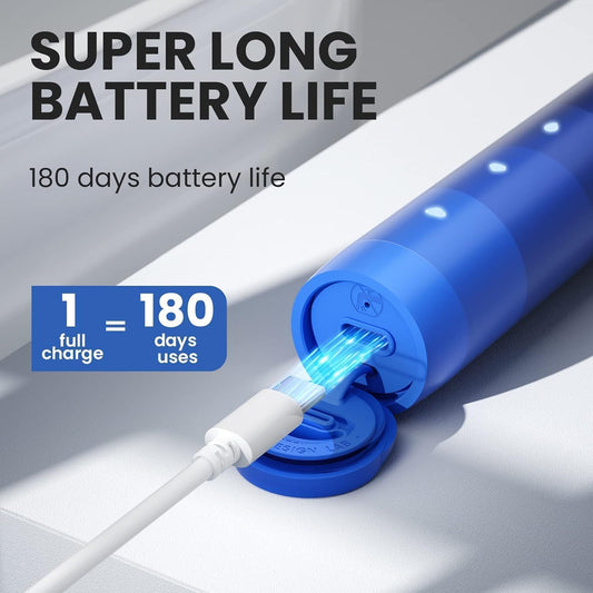 Oclean Sonic Electric Toothbrush Travelgo Flowset, 180 Days Battery Life, 76000 Vpm Motor, 5 Modes, Waterproof, Usb C Rechargeable, 6 Replacement Heads & Travel Case, Eco-Friendly Packaging, Blue