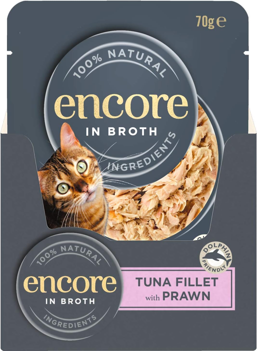 Encore 100% Natural Wet Cat Food Tuna Fillet with Prawn in Broth (Pack of 16 x 70g Pouches) :Pet Supplies