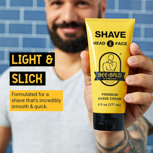 BEE BALD SHAVE Premium Shave Cream Goes On Light & Slick For A Shave That's Incredibly Smooth & Quick For Both Face And Head, 6 Fl Oz