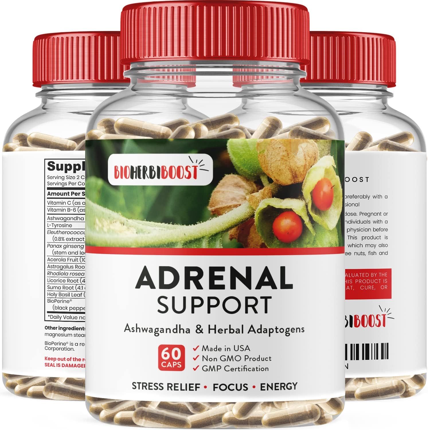 Adrenal Support Supplement [1300Mg Non-Gmo] Natural Focus Clarity Energy & Fatigue Relief For Balanced Cortisol Levels With Ashwagandha & Adaptogens 60 Capsules