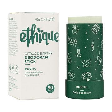 Ethique Natural Deodorant for Women & Men - Rustic Citrus & Earthy - Aluminum- Free - Vegan, Eco-Friendly, Plastic-Free, Cruelty-Free, 2.47 oz (Pack 1)