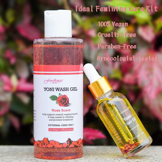 Feminine Wash, Natural Yoni Oil Set, Vaginal Wash with Cleaning Factor - Yoni Wash for Women PH Balance, Yoni Wash, 1 fl.oz Feminine Oil & 6.7 fl.oz Intimate Wash